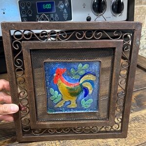 Colorful Rooster Metal and Art Glass Wall Hanging